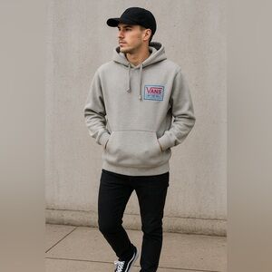 Vans Off The Wall Hoodie Small Gray Pullover Box Logo Skateboarding Streetwear